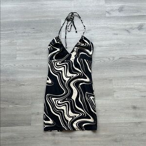 Black & Cream Halter Mini Dress - NWT